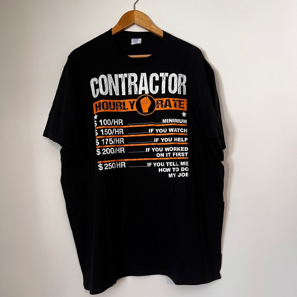 Contractor “Hourly Rate” Black Short-Sleeved T-Shirt, sz. 2XL